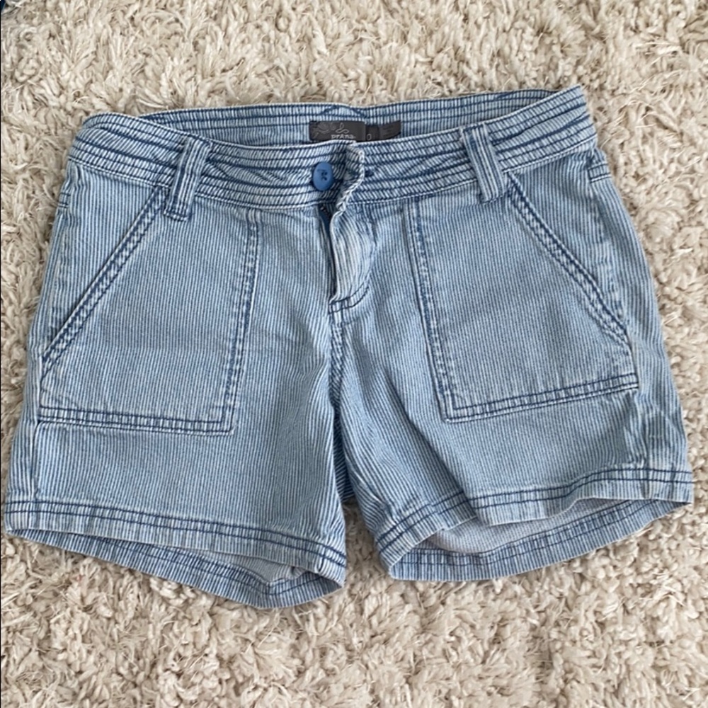 Prana blue and white shorts